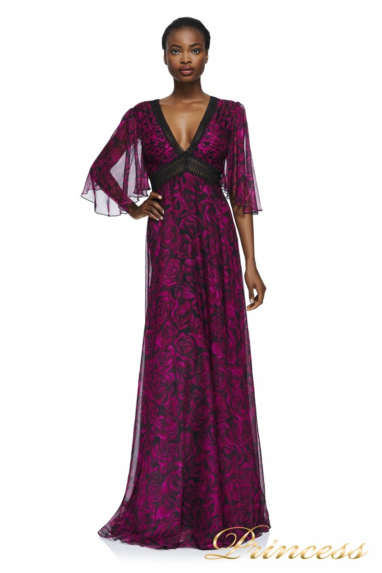 Вечернее платье Tadashi Shoji AZV17621L FUSCHIA BLACK розового цвета