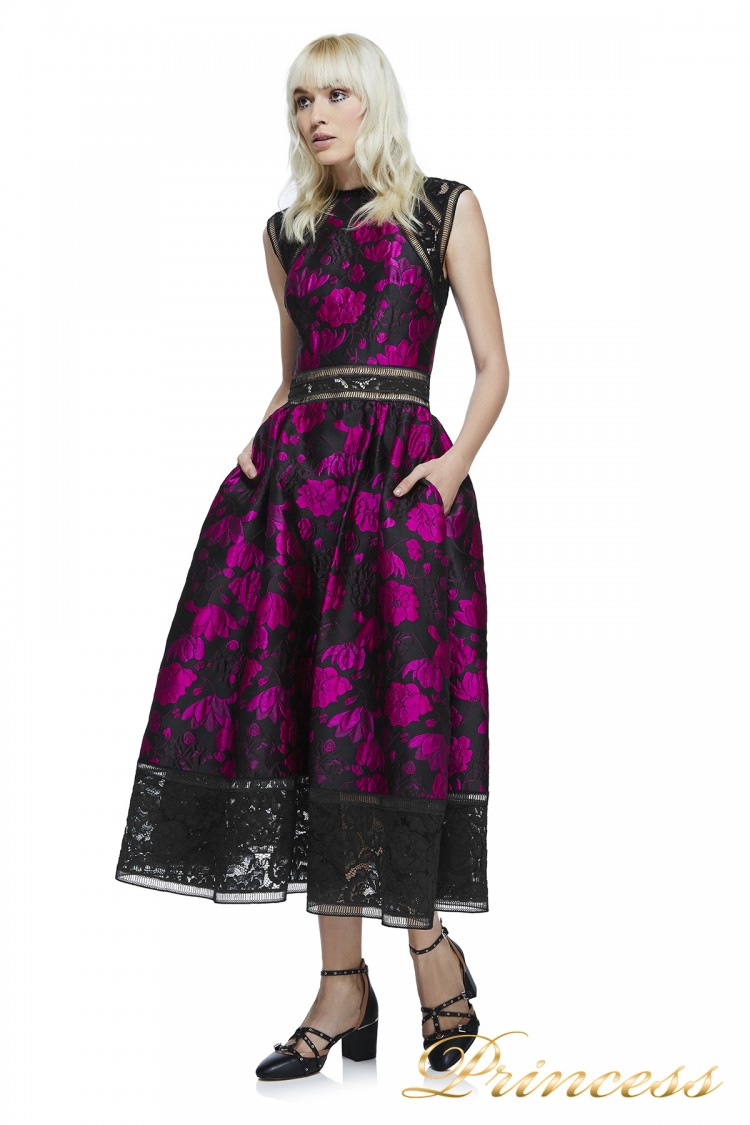 Вечернее платье AYT17594MD_FUSCHIA_BLACK цветочного цвета