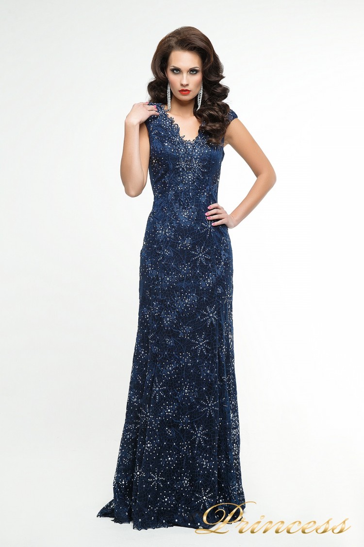 Вечернее платье 12026 синего цвета