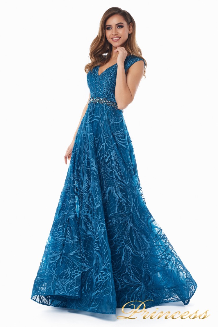 Вечернее платье 13176 teal синего цвета