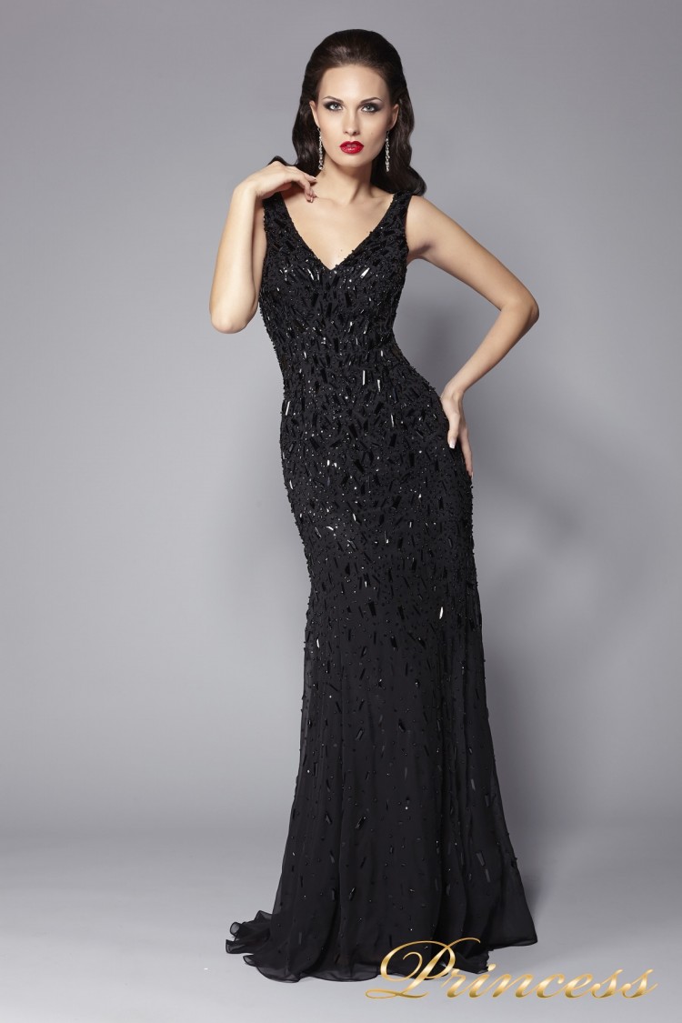 Вечернее платье черное в пол 1321B  чёрного цвета