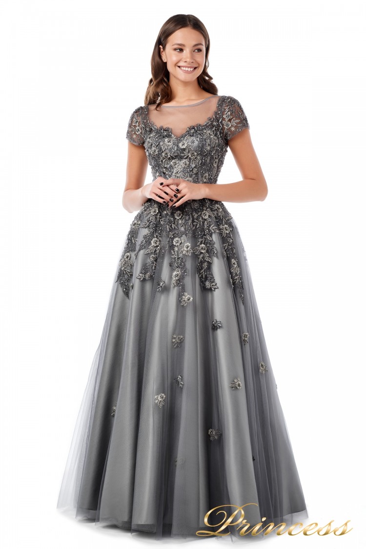 Вечернее платье 18106 серого цвета