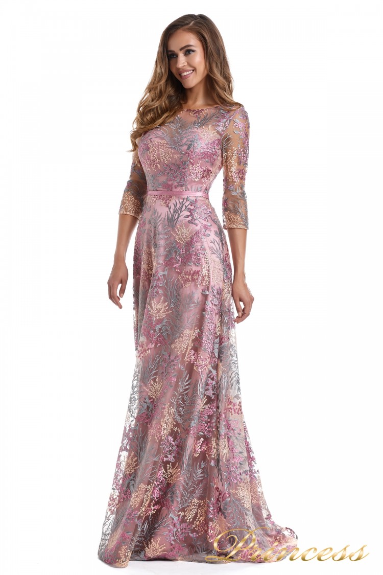 Вечернее платье 216028 dark pink цветочного цвета
