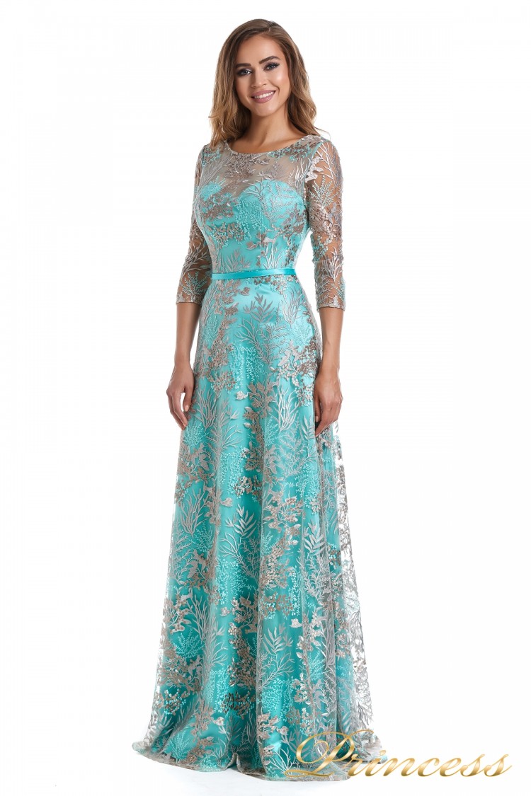 Вечернее платье 216028 light turquoise цветочного цвета