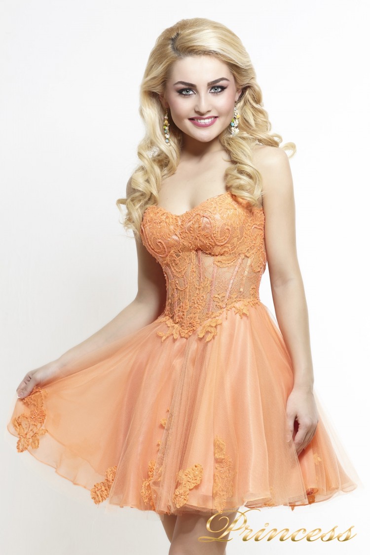 Коктейльное платье 6013 оранжевого цвета