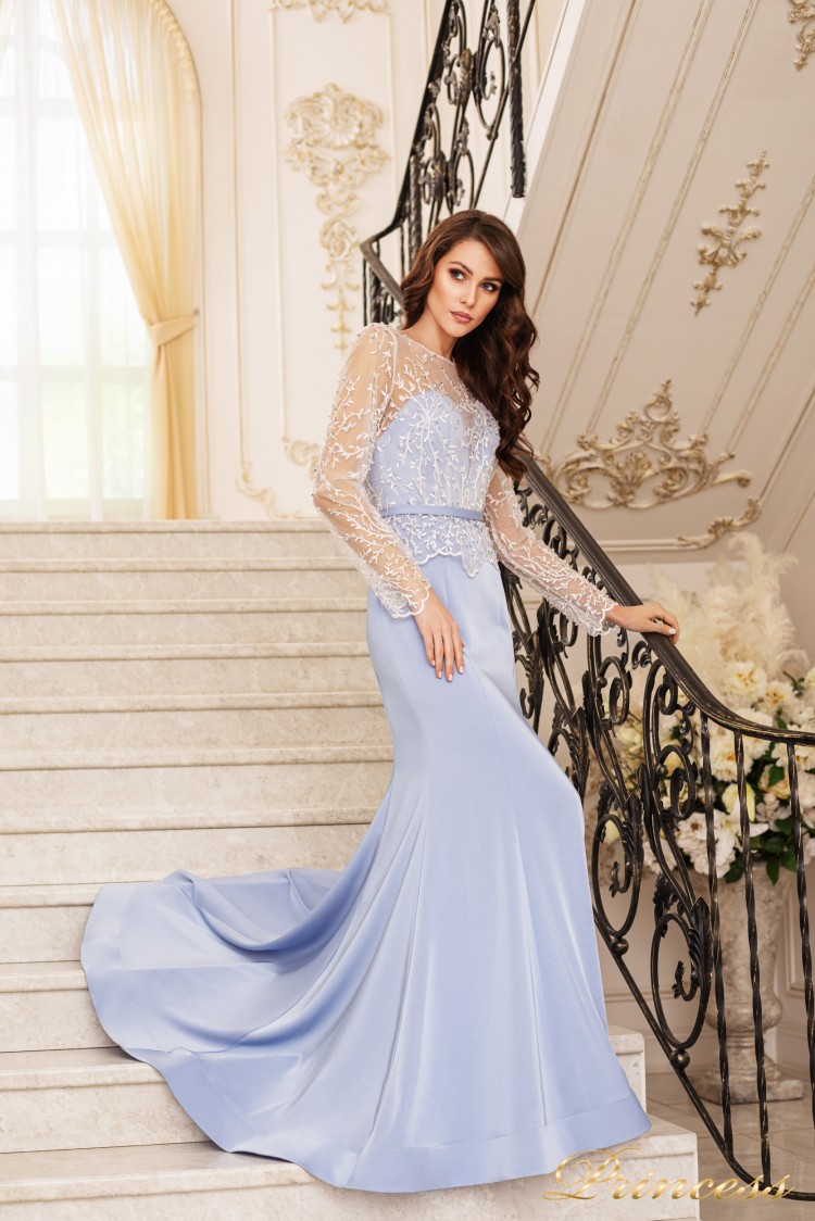 Вечернее платье 19056 голубого цвета