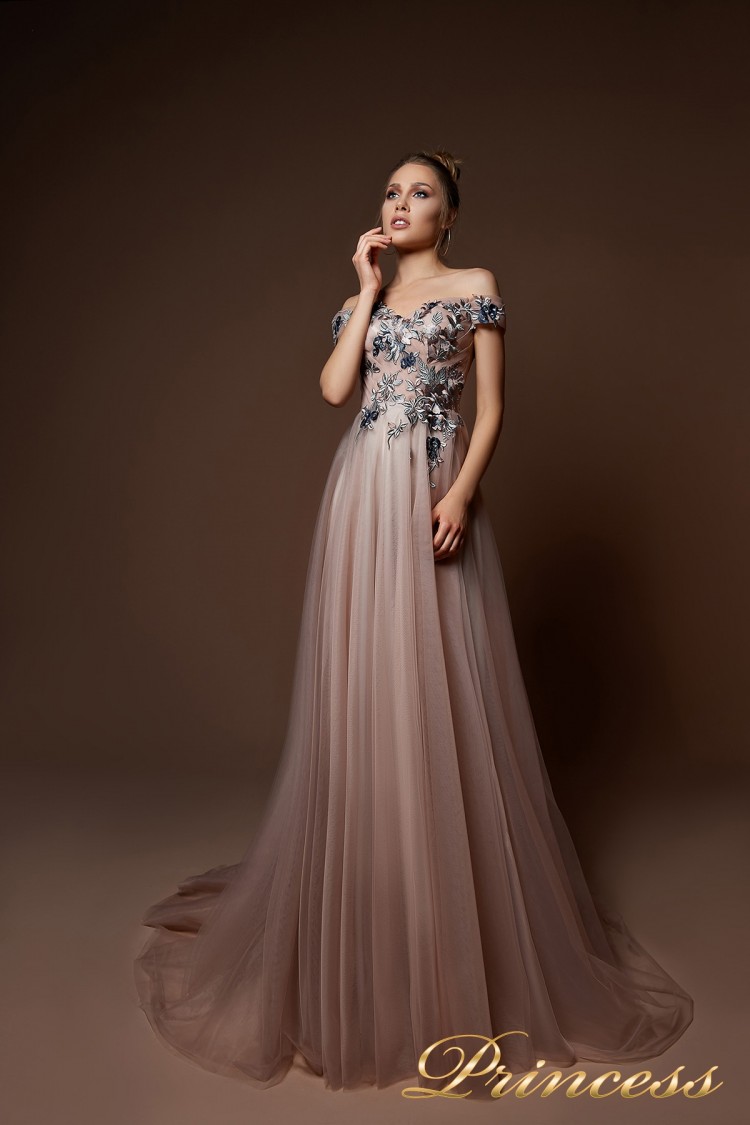 Вечернее платье 9078 цвета шампань